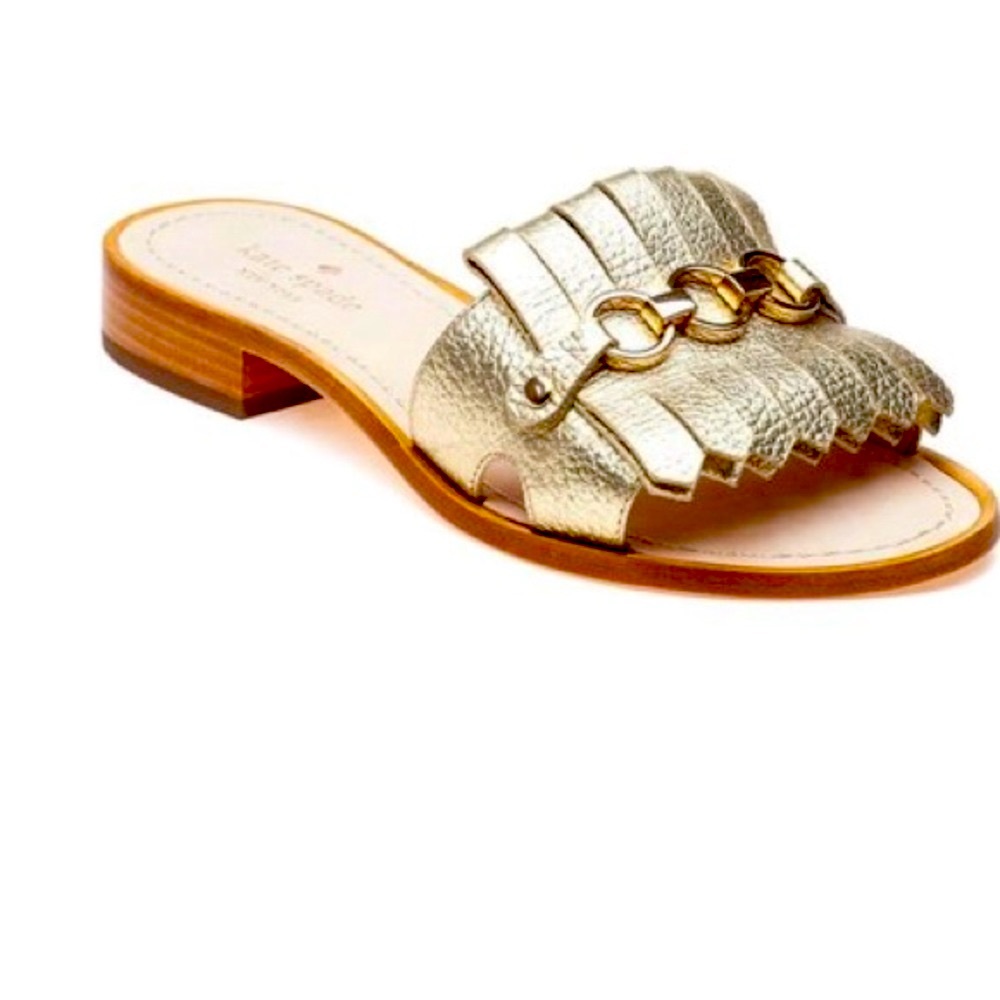 Kate Spade Metallic Brie Gold Leather Slide Sandals Size 7.5